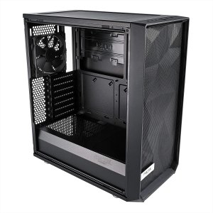 Fractal Design Meshify C - Caja compacta de torre media para computadora - Diseño ATX abierto - Flujo de aire / enfriamiento de alto rendimiento - 2 ventiladores incluidos - Cubierta de la fuente de alimentación - Interior modular - Preparado para refrigeración por agua - USB3.0 - Negro