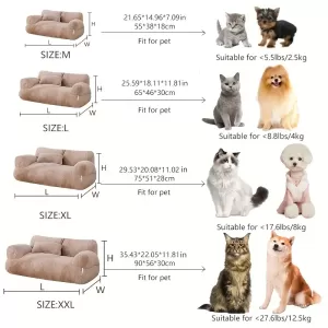 Cama Sofá Acogedora y Antideslizante para Gatos y Perros Pequeños - Cama Lavable de Fibra de Poliéster con Cojín Suave - Ideal para el Invierno