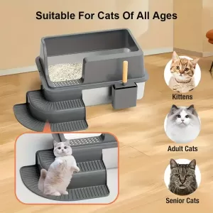 Arenero de Acero Inoxidable Extra Grande para Gatos con Tapa - Diseño de Alta Pared, Anti-Salpicaduras, a Prueba de Fugas, Fácil de Limpiar con Pala y 4 Alfombrillas Antideslizantes
