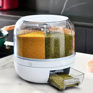 Dispensador de Arroz de Gran Capacidad Giratorio - Diseño Dividido y Sellado Antihumedad y Antiinsectos para Almacenamiento en Cocina