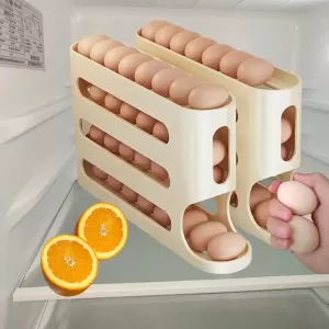 Dispensador de Huevos de Gran Capacidad de 4 Niveles - Material Duradero PP, Caja Organizadora para Puerta del Refrigerador