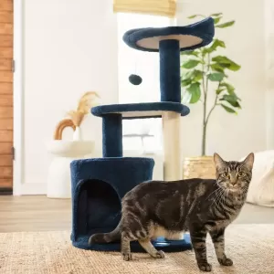 Árbol para Gatos Azul Profundo con Rascador, Perchas Acolchadas y Juguetes - Ideal para Gatos de Interior