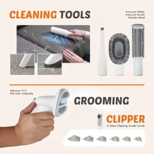 Kit de Aseo con Aspiradora para Mascotas 5 en 1 - Ideal para el Cuidado de Gatos y Perros