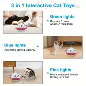 Juguete Interactivo Electrónico 3 en 1 para Gatos - Pelotas, Plumas y Diversión sin Fin