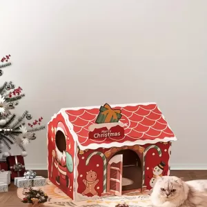 Casa y Rascador para Gatos con Diseño Navideño: Diversión y Comodidad para tu Felino