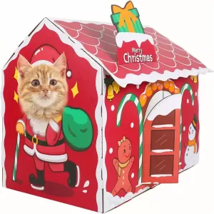 Casa y Rascador para Gatos con Diseño Navideño: Diversión y Comodidad para tu Felino