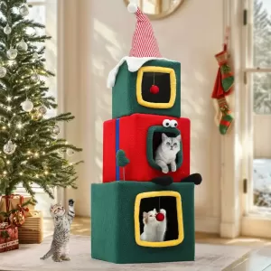 Árbol de Navidad para Gatos con Múltiples Niveles: Torre de Escalada y Juguetes Interactivos para Mascotas Felices