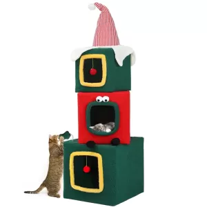 Árbol de Navidad para Gatos con Múltiples Niveles: Torre de Escalada y Juguetes Interactivos para Mascotas Felices