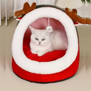 Cama Navideña para Gatos con Diseño de Reno: Refugio Acogedor para tu Mascota