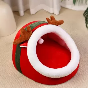 Cama Navideña para Gatos con Diseño de Reno: Refugio Acogedor para tu Mascota