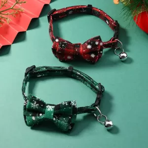 Set de 2 Collares Navideños para Gatos con Cierre de Seguridad - Diseño Festivo con Moño, Cascabel y Copos de Nieve