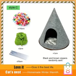 DIY Casa para Gatos de Fieltro con Diseño Navideño - Cama Cerrada Tipo Tienda, Pre-ensamblada y Confortable