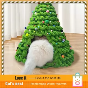 DIY Casa para Gatos de Fieltro con Diseño Navideño - Cama Cerrada Tipo Tienda, Pre-ensamblada y Confortable