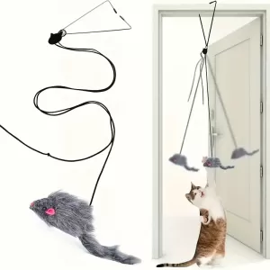 Juguete Interactivo para Gatos con Ratón de Peluche – Colgante Extensible y Sin Baterías