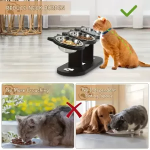 Elevated Cat Bowls with 15° Tilt – Adjustable Feeding Stand with 3 Stainless Steel Bowls for Cats and Small Dogs