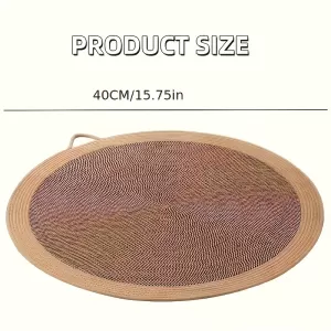 2-in-1 Jute Cat Bed and Scratching Pad – Handwoven Round Rug for Cats, Breathable and Washable, 15.75-Inch