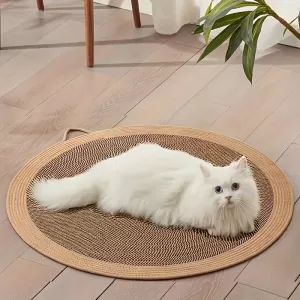 2-in-1 Jute Cat Bed and Scratching Pad – Handwoven Round Rug for Cats, Breathable and Washable, 15.75-Inch