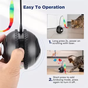 USB Rechargeable Interactive Cat Laser Ball – Automatic Rolling Toy with Fluffy Tail, Smart Sounds & Touch Control for Indoor Cats
