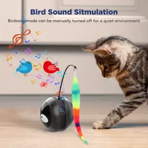 USB Rechargeable Interactive Cat Laser Ball – Automatic Rolling Toy with Fluffy Tail, Smart Sounds & Touch Control for Indoor Cats
