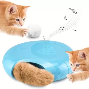 Interactive Cat Toy with Fluffy Tail and Squeak – Smart Mouse Hole Game with Automatic On/Off and Plush Ball Refill