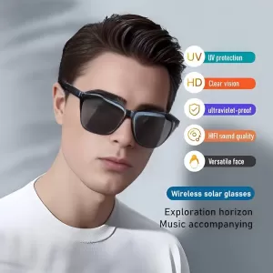 Smart Bluetooth Audio Glasses with Open-Ear Headphones and Polarized Lenses for Music and Hands-Free Calling