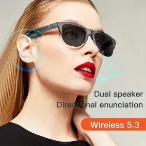 Smart Bluetooth Audio Glasses with Open-Ear Headphones and Polarized Lenses for Music and Hands-Free Calling