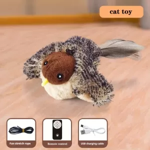 Interactive Plush Cat Toy with Realistic Bird Sound – USB Rechargeable, Remote Control – Perfect Gift for Cats for Halloween, Christmas, and All-Year Fun!