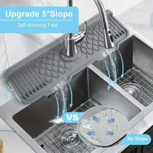 5° Slope Extended Silicone Kitchen Sink Drain Mat – Self-Draining, Foldable Edge, Easy to Clean – Ideal for All Kitchen Sinks