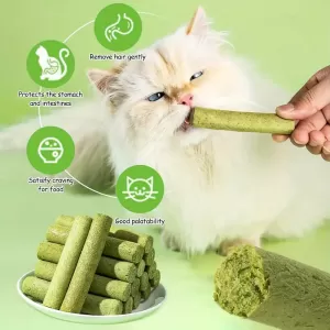 Natural Cat Grass Chew Sticks - Dental Care & Hairball Relief for Cats