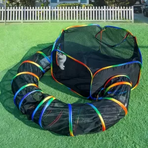 Outdoor Cat Playhouse with Portable Tent - Safe and Fun Space for Indoor Cats and Small Pets