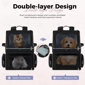 Double Compartment Pet Backpack Carrier - Ideal for 2 Cats or 1 Medium Dog