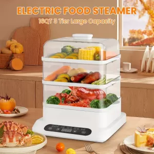 3-Tier Electric Food Steamer - Fast and Efficient Cooking with Keep Warm Function and Timer