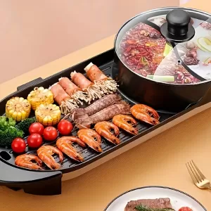 2-in-1 Electric BBQ Grill & Hot Pot - 2200W Non-Stick Korean Grill with Dual Temperature Control, Serves 2-12 People