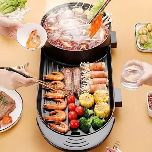 2-in-1 Electric BBQ Grill & Hot Pot - 2200W Non-Stick Korean Grill with Dual Temperature Control, Serves 2-12 People