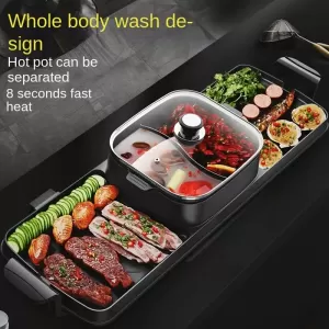 3-in-1 Electric Smokeless Indoor Grill and Hot Pot – 2200W Multifunctional Cooking Appliance