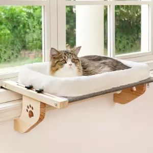 Cat Window Perch – Elevated Cat Hammock with Wood & Metal Frame for Indoor Cats