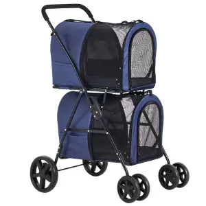 4-in-1 Pet Stroller for Cats and Dogs – Foldable Travel Trolley with Double Carriers and Lockable Wheels