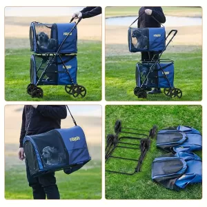 4-in-1 Pet Stroller for Cats and Dogs – Foldable Travel Trolley with Double Carriers and Lockable Wheels