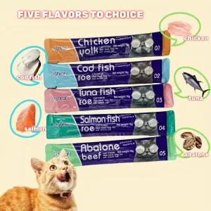 Delicious Cat Treats - 60 Tubes of Creamy Puree with Chicken, Salmon, Cod, Tuna, and Abalone