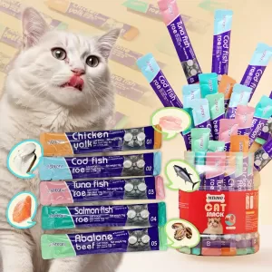 Delicious Cat Treats - 60 Tubes of Creamy Puree with Chicken, Salmon, Cod, Tuna, and Abalone