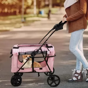 Foldable Pet Stroller with Detachable Carrier Bag – Perfect for Cats and Small to Medium Dogs