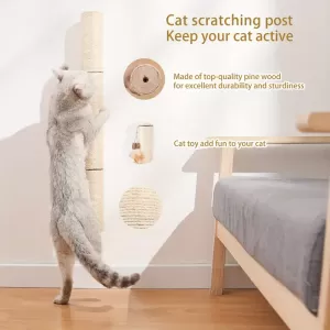 28.9'' x 2.9'' Pine Cat Scratching Post - Wall-Mounted Sisal Scratcher with Cat Toys for Indoor Cats