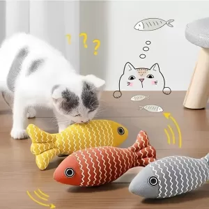Interactive Plush Cat Toy with Catnip Scent - Fish-Shaped Linen Cat Toy with Striped Pattern for All Breeds