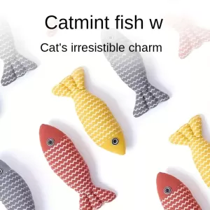 Interactive Plush Cat Toy with Catnip Scent - Fish-Shaped Linen Cat Toy with Striped Pattern for All Breeds