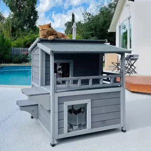 Premium Wooden Cat House for Indoor & Outdoor Use - Cozy, Weather-Resistant Shelter for Cats