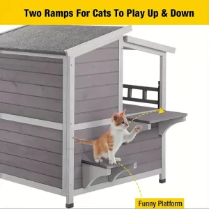 Premium Wooden Cat House for Indoor & Outdoor Use - Cozy, Weather-Resistant Shelter for Cats