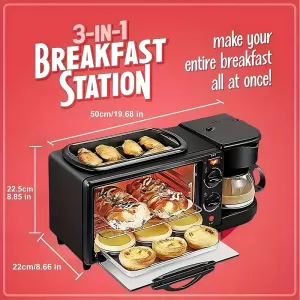 -in-1 Multifunctional Breakfast Station with Toaster Oven, Non-Stick Grill, and Coffee Maker – Compact Design for Small Spaces and Students