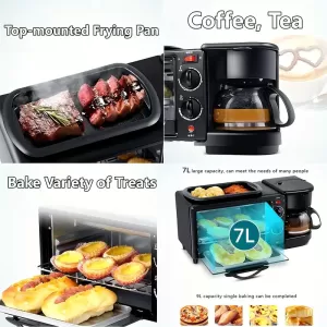 -in-1 Multifunctional Breakfast Station with Toaster Oven, Non-Stick Grill, and Coffee Maker – Compact Design for Small Spaces and Students