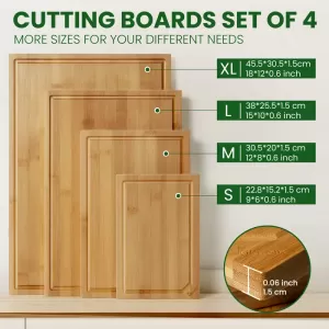 4-Piece Extra Large Bamboo Cutting Board Set with Juice Grooves – Heavy Duty for Meat, Vegetables & Fruits – The Perfect Gift for Holidays & Everyday Use