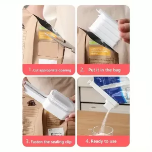 4pcs Food Sealing Bag Clips with Pour Spouts – Moisture-proof Airtight Seal for Plastic & Snack Bags – Kitchen Storage & Organization Must-Have